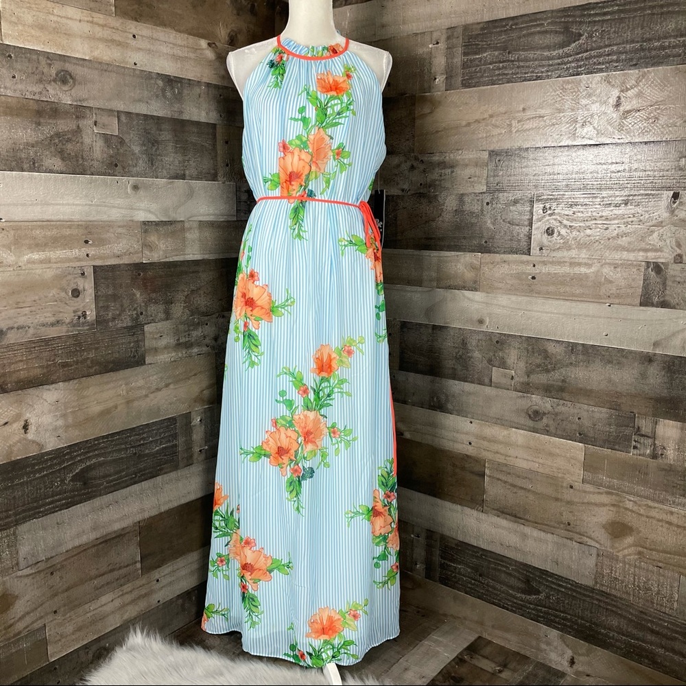 Be by Chetta B Maxi Summer Dress Striped Blue 14